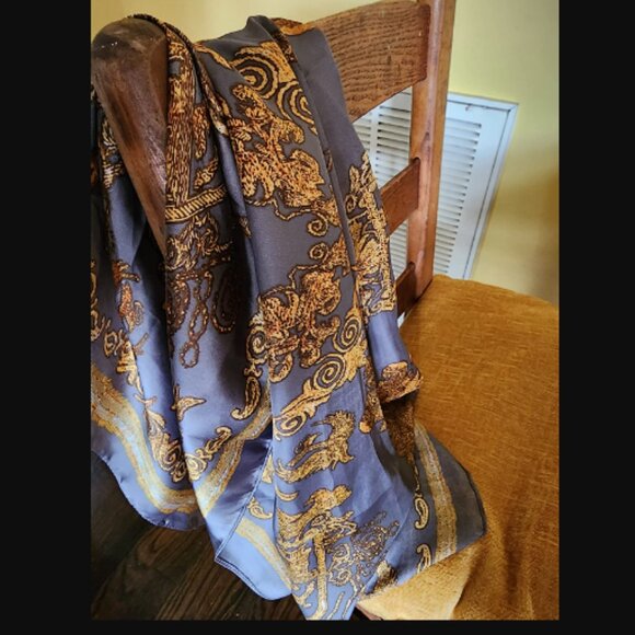 Beautiful & Soft Silk Feeling Gold Floral Scarf Wrap - Picture 7 of 8
